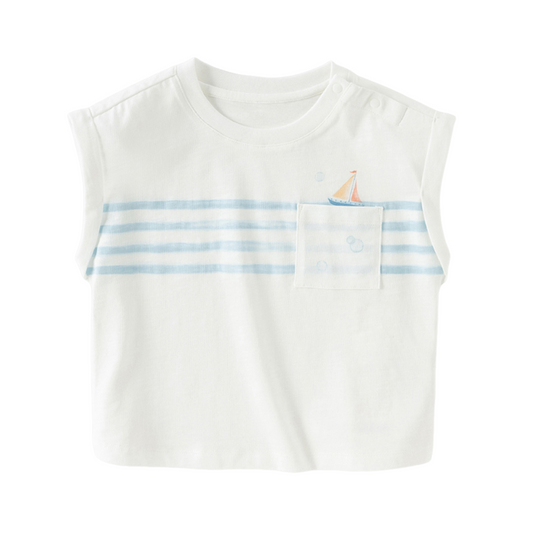 Dave&Bella Summer Toddler Boys White Round Collar Sleeveless Lightweight Tank Tops