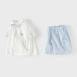 Dave&Bella Toddler Boys Summer White Short Sleeve Comfortable College-style Outfit Sets