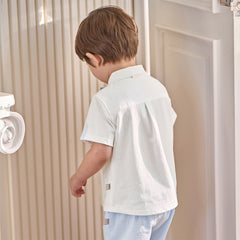 Dave&Bella Toddler Boys Summer White Short Sleeve Comfortable College-style Outfit Sets