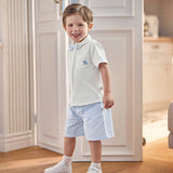 Dave&Bella Toddler Boys Summer White Short Sleeve Comfortable College-style Outfit Sets