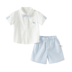 Dave&Bella Toddler Boys Summer White Short Sleeve Comfortable College-style Outfit Sets