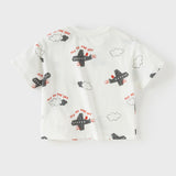 Dave&Bella Toddler Boys Summer Beige/Dark Blue Stylish Print Casual T-shirts