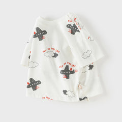 Dave&Bella Toddler Boys Summer Beige/Dark Blue Stylish Print Casual T-shirts