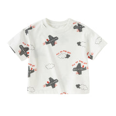 Dave&Bella Toddler Boys Summer Beige/Dark Blue Stylish Print Casual T-shirts