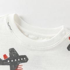 Dave&Bella Toddler Boys Summer Beige/Dark Blue Stylish Print Casual T-shirts