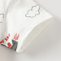 Dave&Bella Toddler Boys Summer Beige/Dark Blue Stylish Print Casual T-shirts