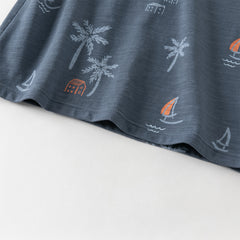 Dave&Bella Toddler Boys Summer Beige/Dark Blue Stylish Print Casual T-shirts