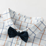 Dave&Bella Toddler Boys Summer Blue Plaid College-style Formal Short Sleeve Outfit Sets