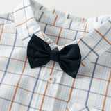 Dave&Bella Toddler Boys Summer Blue Plaid College-style Formal Short Sleeve Outfit Sets
