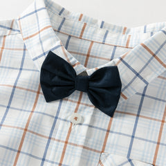 Dave&Bella Toddler Boys Summer Blue Plaid College-style Formal Short Sleeve Outfit Sets