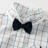 Dave&Bella Toddler Boys Summer Blue Plaid College-style Formal Short Sleeve Outfit Sets