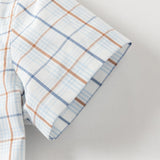 Dave&Bella Toddler Boys Summer Blue Plaid College-style Formal Short Sleeve Outfit Sets