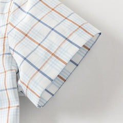 Dave&Bella Toddler Boys Summer Blue Plaid College-style Formal Short Sleeve Outfit Sets