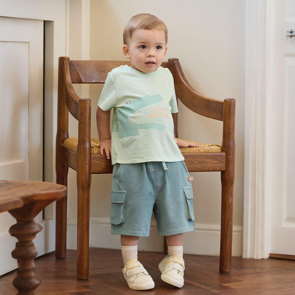 Dave&Bella Summer Toddler Boys Blue/Khaki Daily Comfortable Straight-leg Shorts