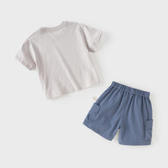 Dave&Bella Summer Toddler Boys Light Grey Casual Short Sleeve T-shirt Shorts Sets