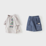 Dave&Bella Summer Toddler Boys Light Grey Casual Short Sleeve T-shirt Shorts Sets