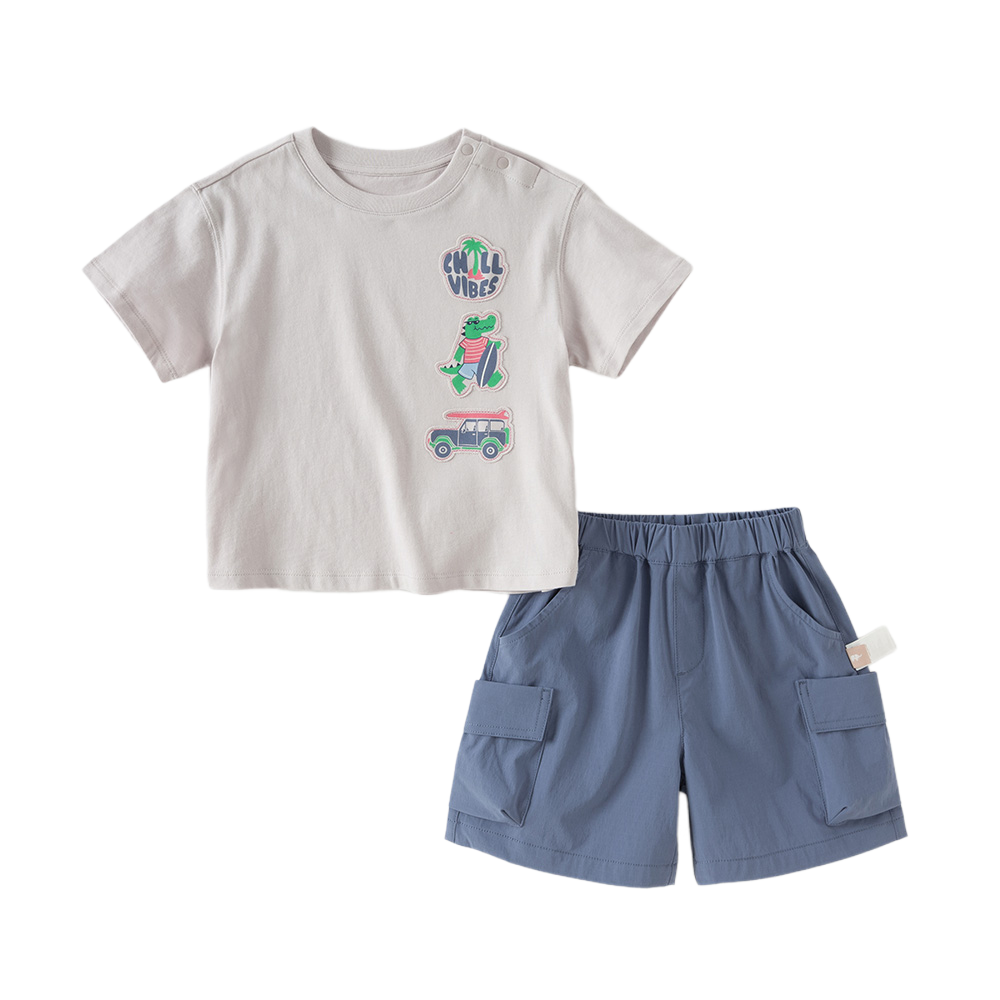 Dave&Bella Summer Toddler Boys Light Grey Casual Short Sleeve T-shirt Shorts Sets