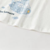Dave&Bella Toddler Boys Summer White/Apricot Cartoon Print Soft Cotton T-shirts