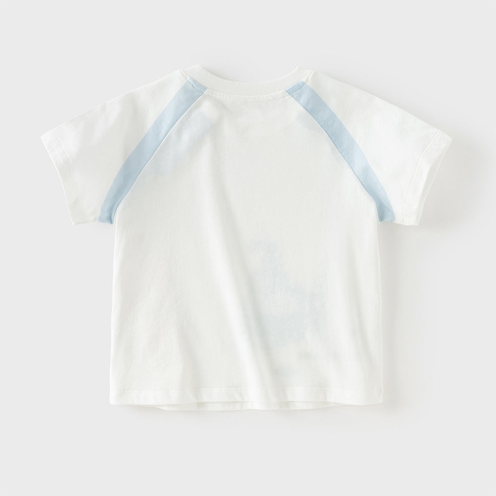 Dave&Bella Toddler Boys Summer White/Apricot Cartoon Print Soft Cotton T-shirts