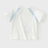 Dave&Bella Toddler Boys Summer White/Apricot Cartoon Print Soft Cotton T-shirts