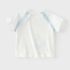 Dave&Bella Toddler Boys Summer White/Apricot Cartoon Print Soft Cotton T-shirts