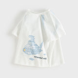 Dave&Bella Toddler Boys Summer White/Apricot Cartoon Print Soft Cotton T-shirts