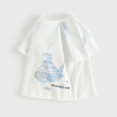 Dave&Bella Toddler Boys Summer White/Apricot Cartoon Print Soft Cotton T-shirts