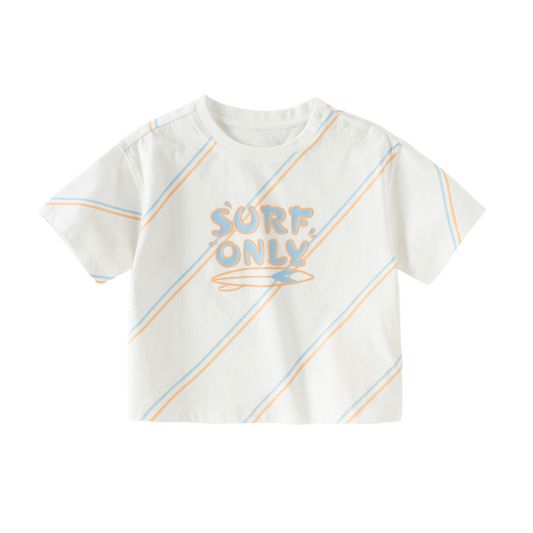 Dave&Bella Toddler Boys Summer Casual White/Green Striped Breathable Cotton T-shirts