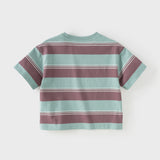 Dave&Bella Toddler Boys Summer Casual White/Green Striped Breathable Cotton T-shirts