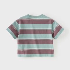 Dave&Bella Toddler Boys Summer Casual White/Green Striped Breathable Cotton T-shirts