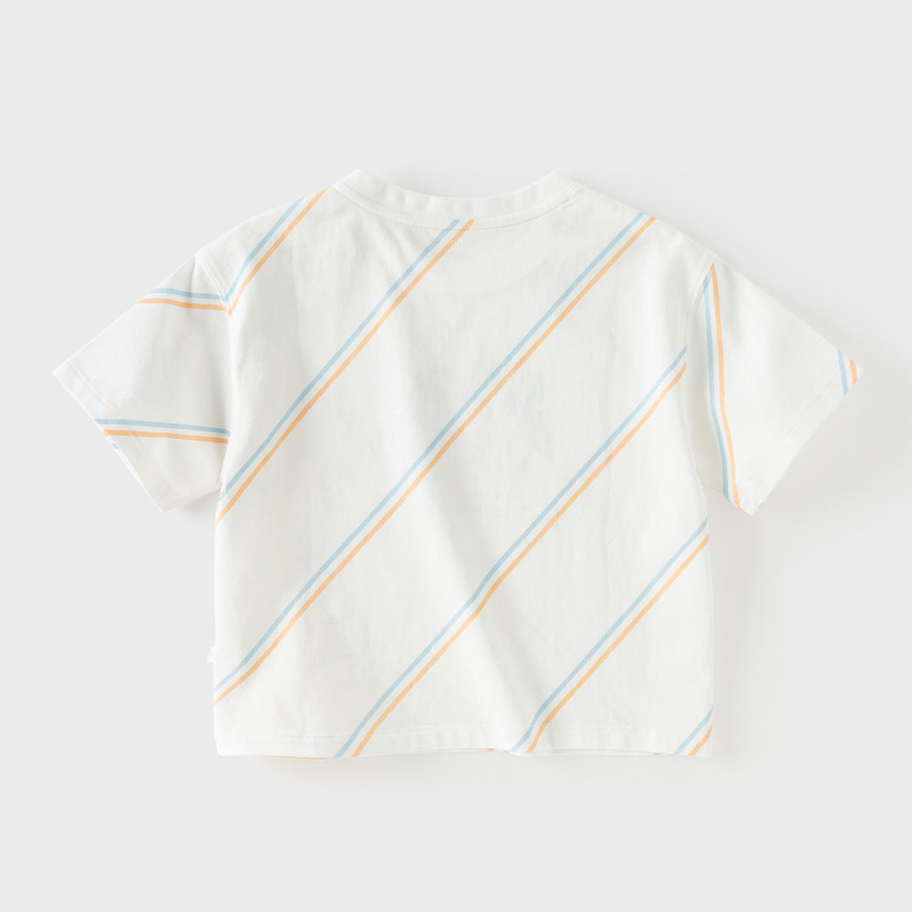 Dave&Bella Toddler Boys Summer Casual White/Green Striped Breathable Cotton T-shirts