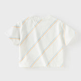 Dave&Bella Toddler Boys Summer Casual White/Green Striped Breathable Cotton T-shirts