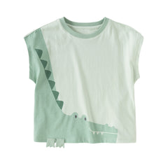Dave&Bella Toddler Boys Summer Shark/Crocodile Print Breathable Soft Cotton Tank Tops