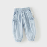 Dave&Bella Toddler Girls Summer Sweet Blue/Apricot Loose Soft Sunscreen Jogger Pants
