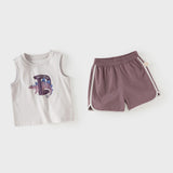Dave&Bella Summer Toddler Boys Gray Desgin Print Comfortable Tank Top Shorts Sets