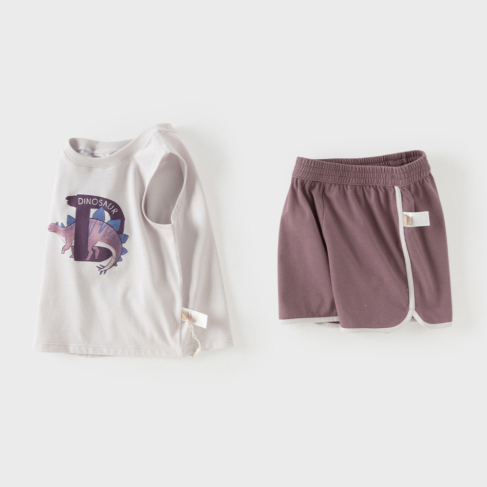 Dave&Bella Summer Toddler Boys Gray Desgin Print Comfortable Tank Top Shorts Sets