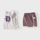 Dave&Bella Summer Toddler Boys Gray Desgin Print Comfortable Tank Top Shorts Sets