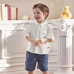 Dave&Bella Summer Toddler Boys White Soft Cotton Short Sleeve College-style Shirts