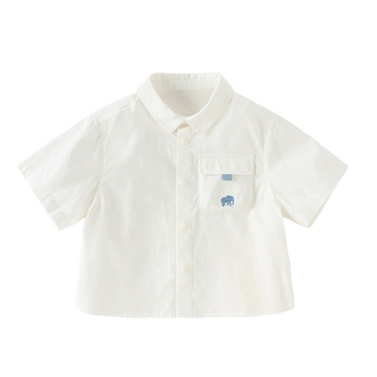 Dave&Bella Summer Toddler Boys White Soft Cotton Short Sleeve College-style Shirts