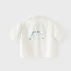 Dave&Bella Summer Toddler Boys White Soft Cotton Short Sleeve College-style Shirts