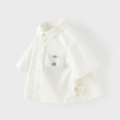 Dave&Bella Summer Toddler Boys White Soft Cotton Short Sleeve College-style Shirts
