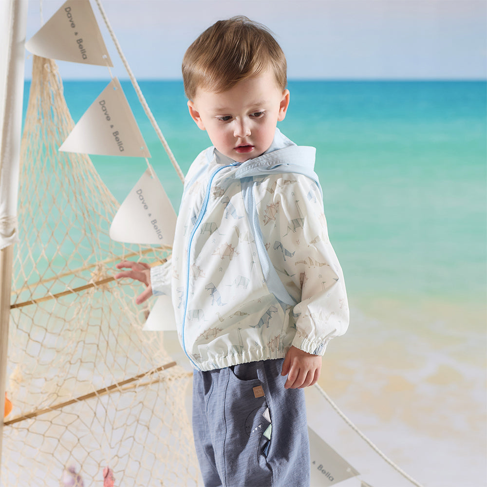 Dave&Bella Toddler Boys Summer Playful Dinosaur Print Summer Sunscreen Jackets
