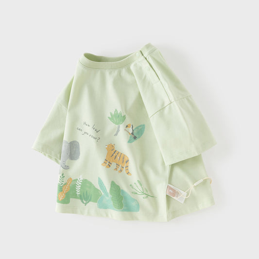 Dave&Bella Summer Toddler Boys/Girls Playful Animal Print Lightweight Antibacterial T-shirts