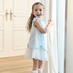 Dave&Bella Toddler Girls Blue White Striped Sleeveless Casual Mesh A-line Dress