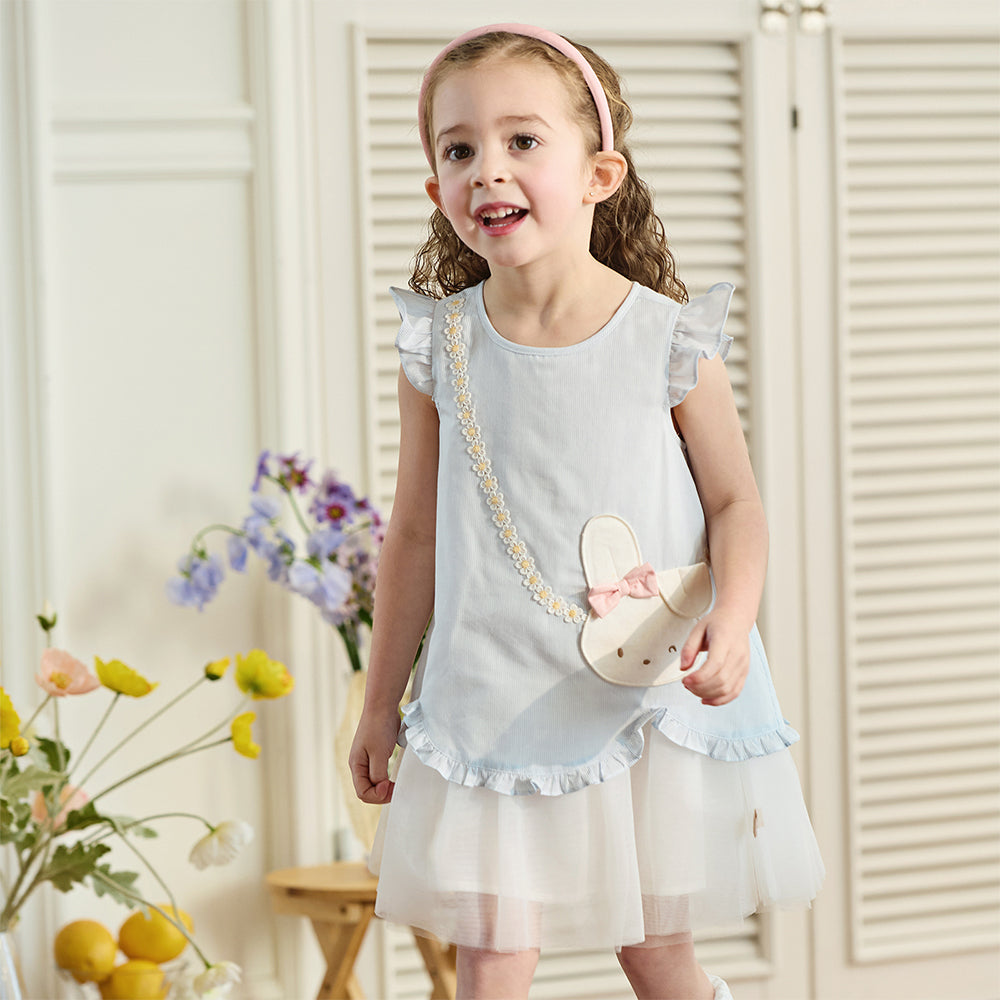 Dave&Bella Toddler Girls Blue White Striped Sleeveless Casual Mesh A-line Dress