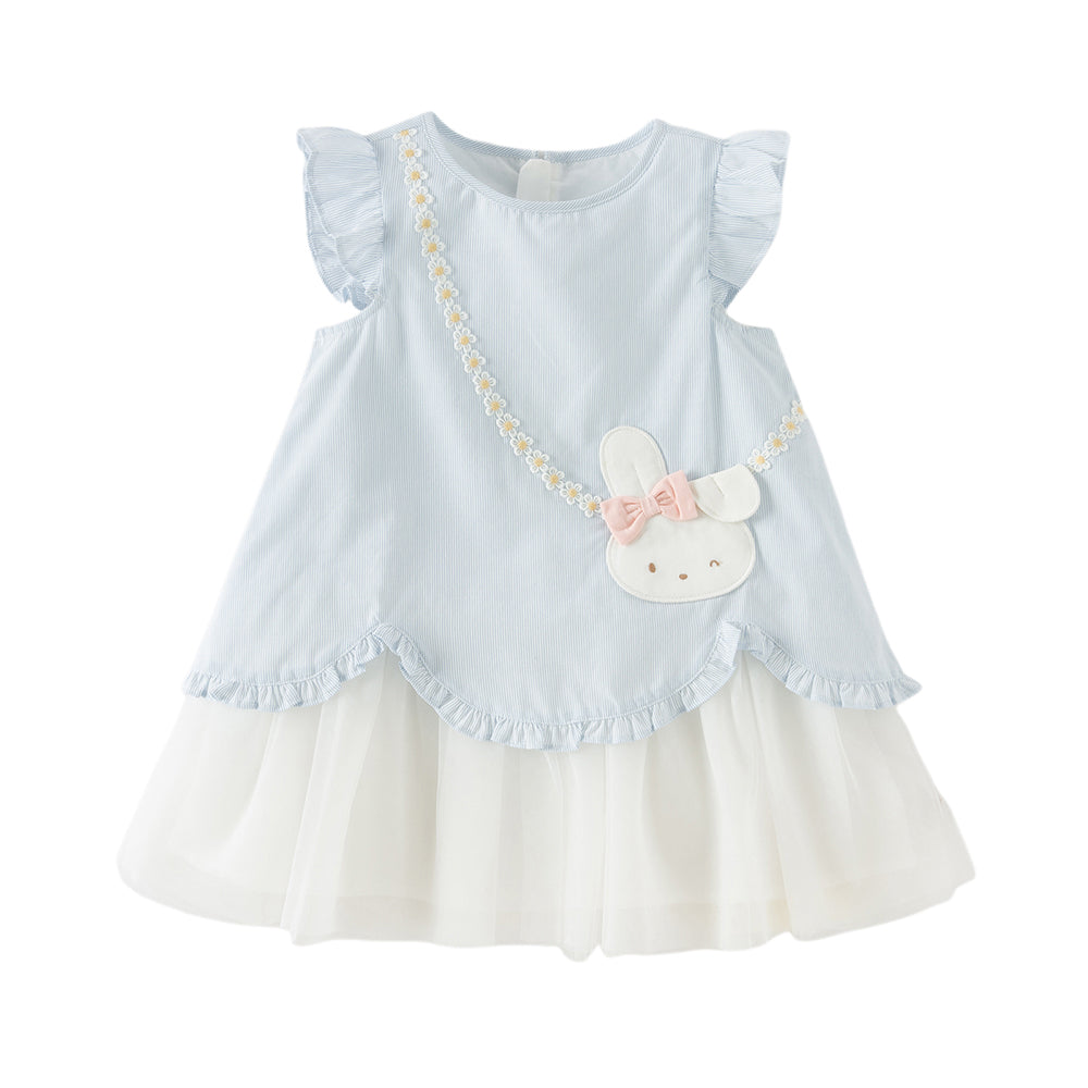 Dave&Bella Toddler Girls Blue White Striped Sleeveless Casual Mesh A-line Dress