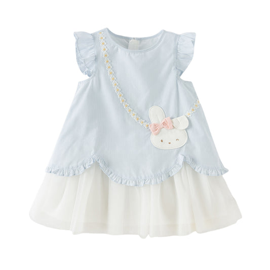 Dave&Bella Toddler Girls Blue White Striped Sleeveless Casual Mesh A-line Dress