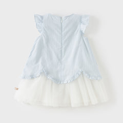 Dave&Bella Toddler Girls Blue White Striped Sleeveless Casual Mesh A-line Dress