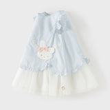 Dave&Bella Toddler Girls Blue White Striped Sleeveless Casual Mesh A-line Dress