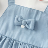 Dave&Bella Toddler Girls Summer Beige Doll Collar College-style Fake-two-piece Dress